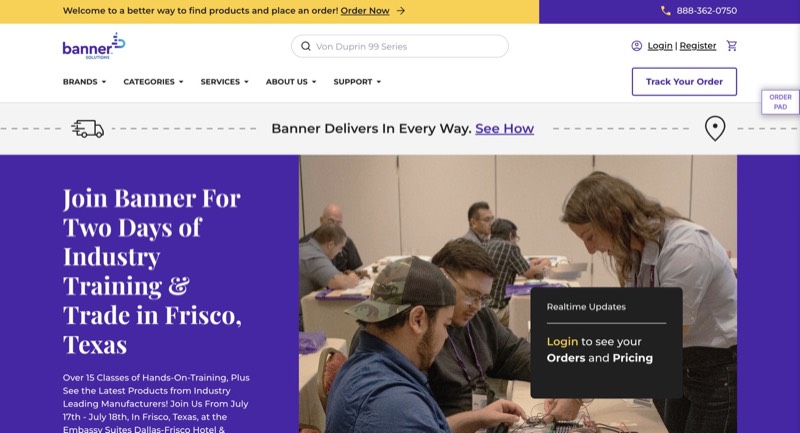 Banner Solutions B2B commerce website homepage